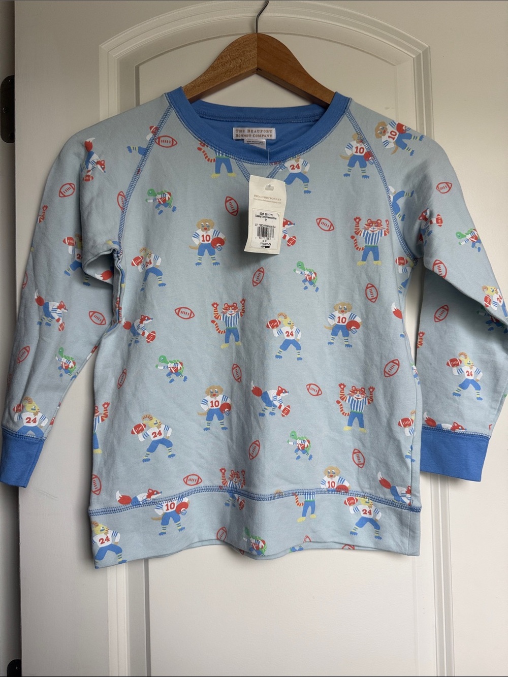 The Beaufort Bonnet Company Light Blue Kids Football Print Long Sleeve Tee